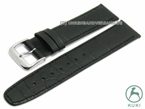 Watch strap 18mm black leather alligator grain stitched very thin by KUKI (width of buckle 16 mm) - Bild vergrern 