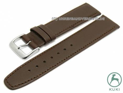 Watch strap 22mm dark brown leather smooth matt stitched very thin by KUKI (width of buckle 20 mm) - Bild vergr��ern 