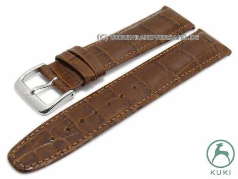Watch strap 22mm brown leather alligator grain stitched strap thickness very thin by KUKI (width of buckle 20 mm) - Bild vergr��ern 
