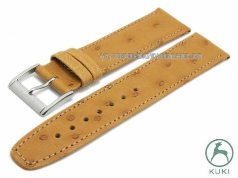 Watch strap 19mm light brown leather genuine ostrich very thin stitched by KUKI (width of buckle 16 mm) - Bild vergr��ern 