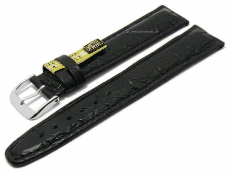 Well-crafted watch strap 22mm black genuine croco KUKI-FLEX stitched by KUKI (width of buckle 20 mm) - EU ONLY - Bild vergr��ern 