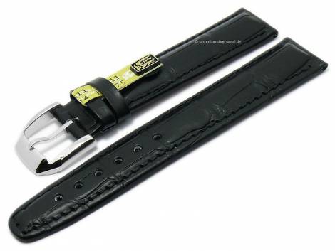 Well-crafted watch strap 18mm black genuine alligator KUKI-FLEX stitched by KUKI (width of buckle 18 mm) - EU ONLY - Bild vergrern 