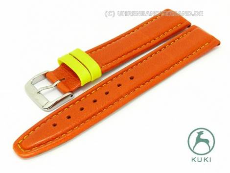Watch strap 18mm orange -Fun- smooth genuine leather yellow loops by KUKI (width of buckle 18 mm) - Bild vergr��ern 