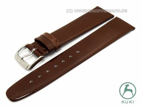 Watch strap 20mm dark brown patent leather smooth by KUKI (width of buckle 18 mm) - Bild vergr��ern 