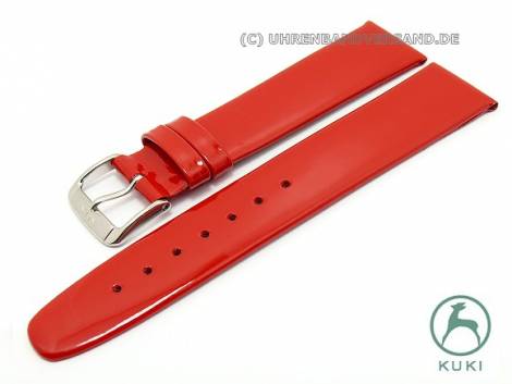 Watch strap 20mm red patent leather smooth by KUKI (width of buckle 18 mm) - Bild vergr��ern 