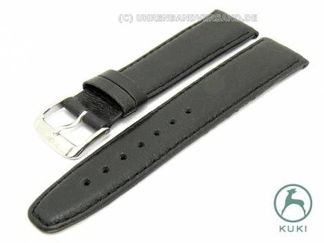 Watch strap 20mm black -Alces- fine grained genuine Elk leather by KUKI (width of buckle 18 mm) - Bild vergr��ern 