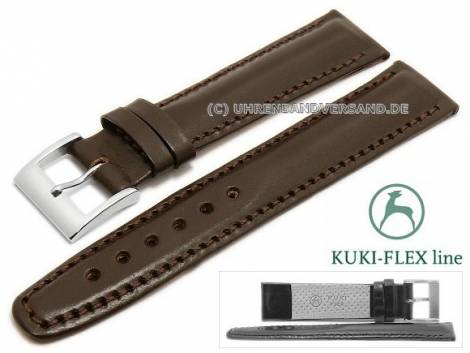 Watch strap 22mm dark brown leather KUKI-FLEX Patent vegetable tanned by KUKI (width of buckle 20 mm) - Bild vergr��ern 