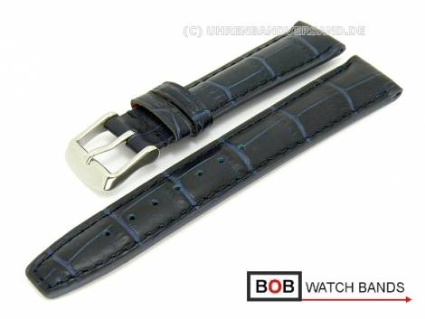 Watch band 18mm dark blue alligator grain stitched by BOB (width of buckle 16 mm) - Bild vergr��ern 