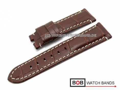 Watch band 22mm dark brown for Panerai clasp alligator grain light contrast stitching by BOB (width of buckle 20 mm) - Bild vergr��ern 