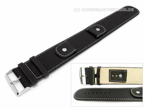 Watch strap -Cliffhanger- 32mm black leather smooth light stitching with leather pad - Bild vergr��ern 