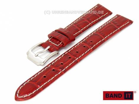  Watch band -Cocco- 16mm red leather croco grain light contrast stitching by Band-It - Bild vergr��ern 