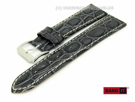  Watch band -Vendome- 20mm grey leather croco grain light contrast stitching by Band-It - Bild vergr��ern 