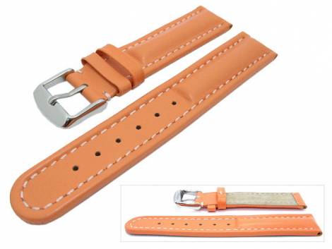 Watch band 22mm orange genuine leather padded light stitching (width of buckle 20 mm) - Bild vergr��ern 