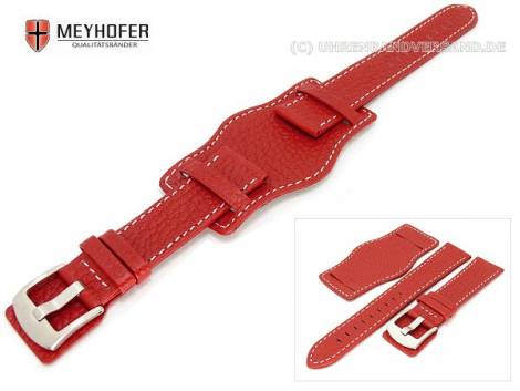 Watch band -Tempelhof- 22mm red Aviator style leather backing pad grained surface - Bild vergr��ern 