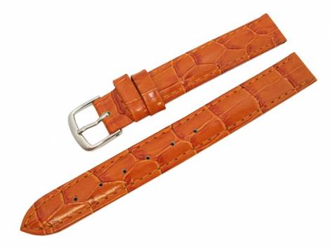 Watch band 14mm leather orange alligator grain (width of buckle 12 mm) - Bild vergr��ern 