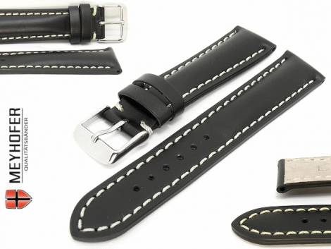 Watch band -Hamburg- 20mm black saddle leather smooth surface stitched by MEYHOFER - Bild vergr��ern 
