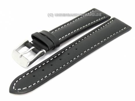 Watch band leather black 18mm smooth white seam (width of buckle 18 mm) - Bild vergr��ern 