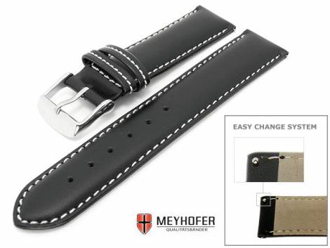 Watch band -Metz- 18mm black smooth surface white stitching with Easy Change System by MEYHOFER - Bild vergr��ern 