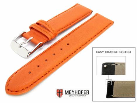 Watch band -Montpellier- 22mm orange smooth surface stitched with Easy Change System by MEYHOFER - Bild vergr��ern 
