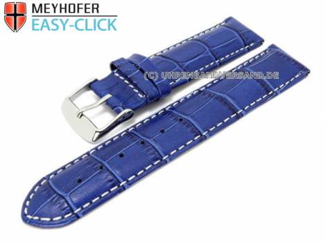 Watch band Meyhofer EASY-CLICK -Marseille- 22mm blue alligator grain white stitching (width of buckle 20 mm) - Bild vergr��ern 