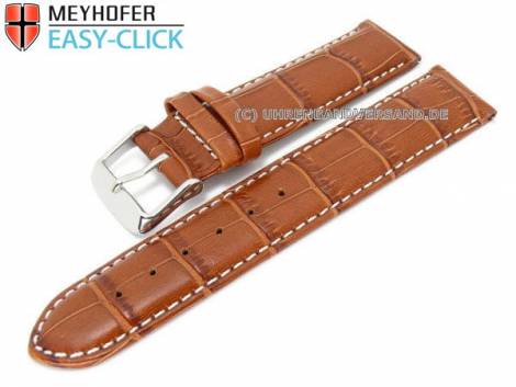 Watch band Meyhofer EASY-CLICK -Marseille- 22mm brown alligator grain white stitching (width of buckle 20 mm) - Bild vergr��ern 