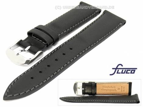 Watch band -Modena- 20mm black smooth surface stitched by Fluco (width of buckle 18 mm) - Bild vergr��ern 