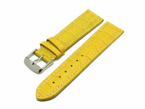 Watch band leather yellow Croco Grain white seam glossy 22mm - Bild vergr��ern 