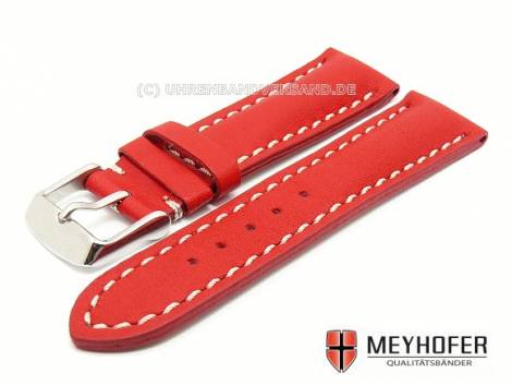Watch band -Kajaani- XS 24mm red smooth surface light colored stitching by MEYHOFER - Bild vergr��ern 