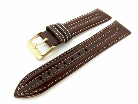 Watch band 18mm dark brown saddle leather padded white stitching (width of buckle 16 mm) - Bild vergr��ern 