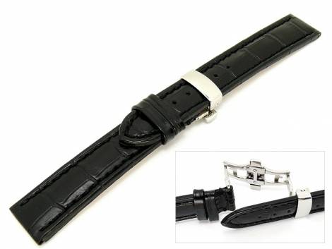 TOP: Watch band 22mm leather black alligator robust with butterfly-clasp - Bild vergr��ern 