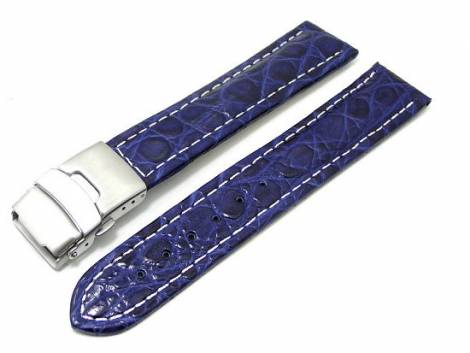 Watch band 20mm deployant clasp dark blue African-Croco - Bild vergr��ern 