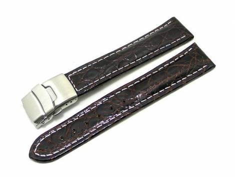 Watch band 18mm deployant clasp dark brown African-Croco white stitching - Bild vergr��ern 