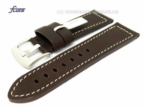 Watch band 22mm dark brown smooth surface light colored stitching from Fluco (width of buckle 20 mm) - Bild vergr��ern 