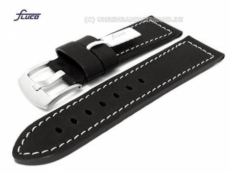 Watch band 26mm black smooth surface light colored stitching from Fluco (width of buckle 22 mm) - Bild vergr��ern 