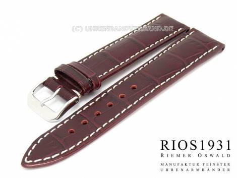 Watch strap XL -New Orleans- 18mm bordeaux RIOS allig. grain light stitching (width of buckle 16 mm) - Bild vergr��ern 
