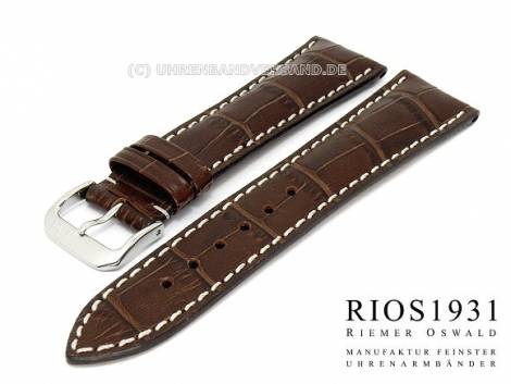 Watch strap XL -New Orleans- 18mm d. brown RIOS allig. grain light stitched (width of buckle 16 mm) - Bild vergrern 