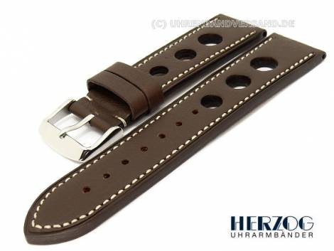 Watch band 20mm dark brown by Herzog racing-look light colored stitching - Bild vergr��ern 