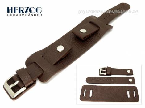 Watch band 20mm dark brown aviator style robust grained surface with leather pad Herzog - Bild vergr��ern 
