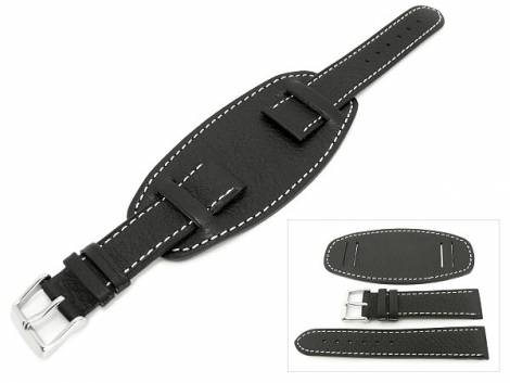 Watch band -U-Boat- 18mm black grained light stitching with leather pad (width of buckle 16 mm) - Bild vergrern 