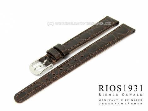 Watch strap -Brazil- 12mm dark brown croco grain RIOS (width of buckle 10 mm) - Bild vergr��ern 