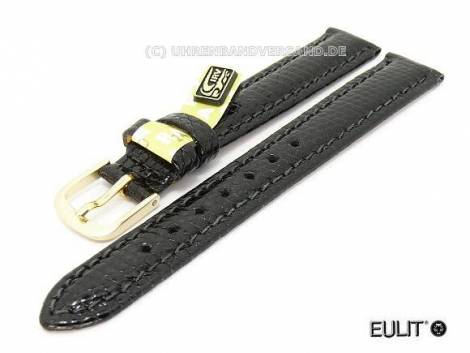 Well-crafted watch strap 14mm black genuine lizard by Eulit (width of buckle 12 mm) - EU ONLY - Bild vergrern 