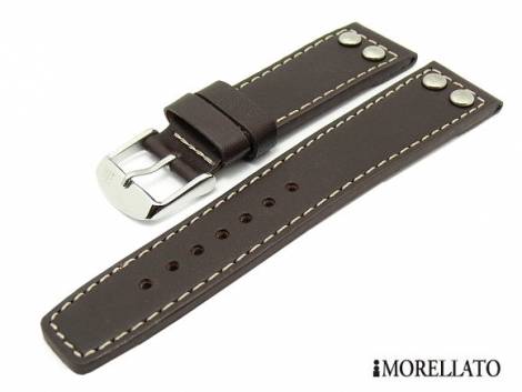 Watch strap 20mm dark brown aviator style smooth surface riveted white stitching by MORELLATO - Bild vergr��ern 