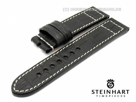Watch strap STEINHART 22mm black alligator grain light colored stitching (width of buckle 22 mm) - Bild vergr��ern 