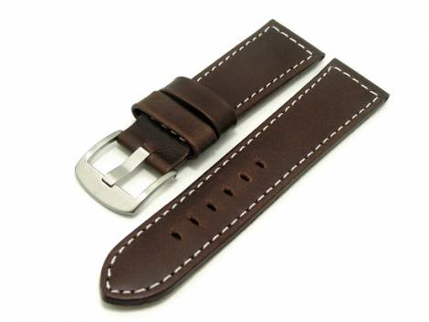 Watch band dark brown smooth surface white stitching 20mm - Bild vergr��ern 