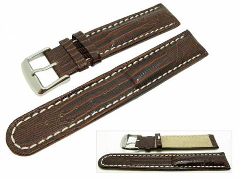 Watch band leather 20mm dark brown teju grain white seam (width of buckle 20 mm) - Bild vergr��ern 