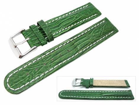 Watch band 24mm leather green teju grain white seam (width of buckle 22 mm) - Bild vergr��ern 