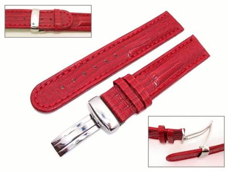 Watch band 24mm leather red teju grain flip clasp (width of buckle 22 mm) - Bild vergr��ern 