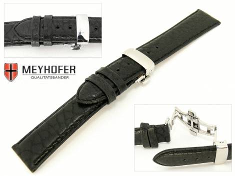 Watch band -Lissabon- 20mm black genuine buffalo with butterfly-clasp by MEYHOFER - Bild vergr��ern 