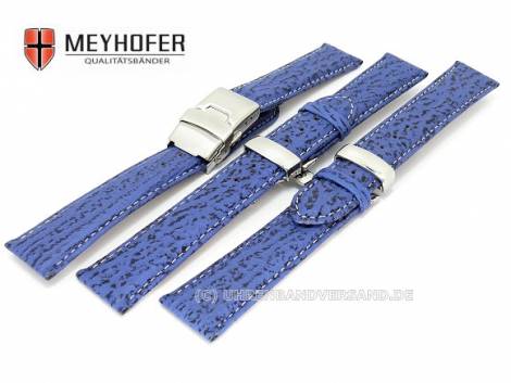 Watch band -Calais- 17mm blue genuine shark stitched clasp (3 versions selectable) by MEYHOFER - Bild vergr��ern 