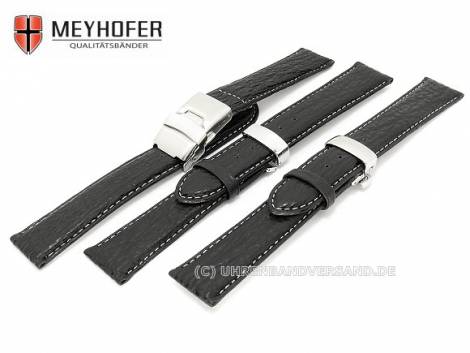 Watch band -Calais- 16mm black genuine shark stitched clasp (3 versions selectable) by MEYHOFER - Bild vergr��ern 